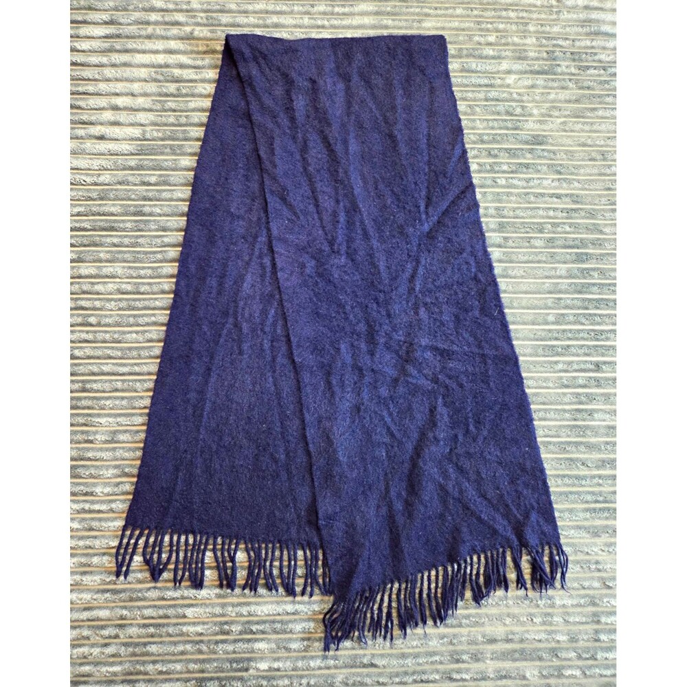 Pure Cashmere Women's Navy Solid Knit Rectangle Scarf with Fringe 55 In Long